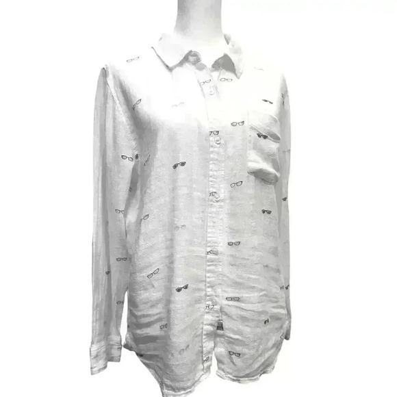 RAILS CHARLI SUNNIES GAUZ WHITE WITH SUNGLASSES BUTTON UP LONG SLEEVE TOP XS - Picture 4 of 12